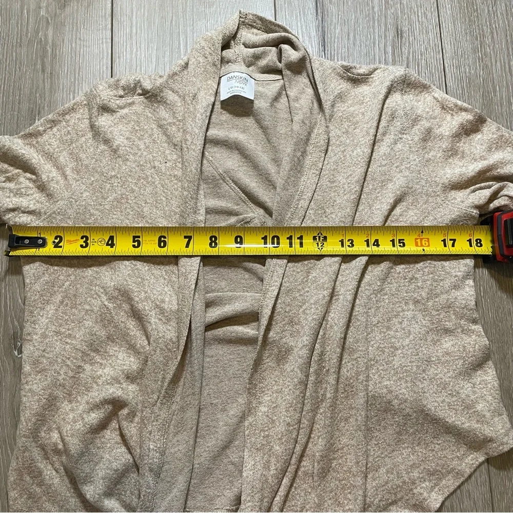DANSKIN NOW Girls L (10/12) Beige‎ Open Front Waterfall Cozy Cardigan Sweater